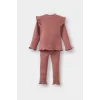 Defacto Y1122A2PN429 Pembe 2li Takım Çiçekli Uzun Kollu Fitilli Kaşkorse Tişört Tayt Kız Bebek