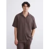 XSIDE Kahverengi Rahat Kalıp Resort Yaka Kısa Kollu Müslin Erkek Gömlek