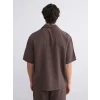 XSIDE Kahverengi Rahat Kalıp Resort Yaka Kısa Kollu Müslin Erkek Gömlek