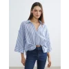 LCW Vision Mavi Çizgili Oversize Poplin Kadın Gömlek