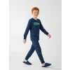 LCW Kids Lacivert Baskılı Bisiklet Yaka Erkek Çocuk Pijama Takımı