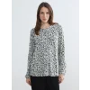 LCW Grace Siyah Bisiklet Yaka Desenli Bluz