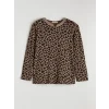 LCW Grace Bej Kaçık Yaka Leopar Desenli Kadın Tişört