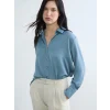 LCWAIKIKI Classic Petrol Saten Kadın Gömlek