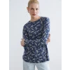 LCW Grace Lacivert Bisiklet Yaka Desenli Bluz