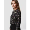 LCW Grace Siyah Fırfırlı Dik Yaka Çiçekli Bluz