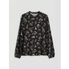 LCW Grace Siyah Fırfırlı Dik Yaka Çiçekli Bluz