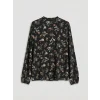 LCW Grace Siyah Fırfırlı Dik Yaka Çiçekli Bluz