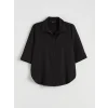 LCWAIKIKI Classic Siyah Gömlek Yaka Saten Bluz
