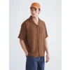 XSIDE Kahverengi Regular Fit Resort Yaka Kısa Kollu Erkek Gömlek