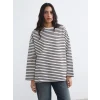 LCW Modest Kahverengi Çizgili Oversize Kadın Sweatshirt Tunik