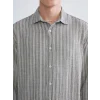 XSIDE Haki Regular Fit Çizgili Erkek Gömlek