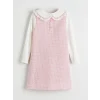 LCW Kids Pembe Bebe Yaka Ekose Desenli Kız Çocuk Tüvit Elbise