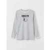 LCW Kids Gri Baskılı Uzun Kollu Kız Çocuk Tişört