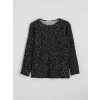 LCW Grace Siyah Bisiklet Yaka Desenli Bluz