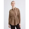 LCWAIKIKI Classic Kahverengi Beli Bağcıklı Çizgili Kadın Gömlek Tunik
