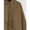 LCWAIKIKI Classic Kahverengi Beli Bağcıklı Çizgili Kadın Gömlek Tunik