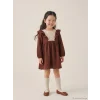 LCW Kids Kahverengi Fırfırlı Nakışlı Kız Bebek Müslin Elbise