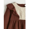 LCW Kids Kahverengi Fırfırlı Nakışlı Kız Bebek Müslin Elbise