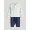 LCW baby Ekru Hakim Yaka Çizgili Erkek Bebek Gömlek ve Pantolon