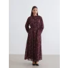 LCW Modest Bordo Desenli Belden Oturtmalı Şifon Elbise