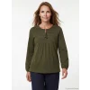 LCW Grace Yeşil Bağlamalı Yaka Nakışlı Bluz