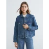 LCWAIKIKI Classic İndigo Gömlek Yaka Kadın Jean Ceket