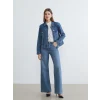 LCWAIKIKI Classic İndigo Gömlek Yaka Kadın Jean Ceket