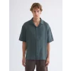 XSIDE Yeşil Rahat Kalıp Resort Yaka Kısa Kollu Müslin Erkek Gömlek