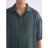 XSIDE Yeşil Rahat Kalıp Resort Yaka Kısa Kollu Müslin Erkek Gömlek
