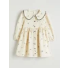 LCW Kids Ekru Bebe Yaka Fırfırlı Kız Çocuk Elbise
