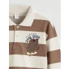 LCW Kids Kahverengi Polo Yaka Çizgili Baskılı Erkek Çocuk Tişört