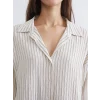 LCW Vision Ekru Çizgili Oversize Kadın Gömlek