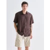 XSIDE Kahverengi Regular Fit Kısa Kollu Viskon Erkek Gömlek