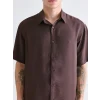 XSIDE Kahverengi Regular Fit Kısa Kollu Viskon Erkek Gömlek