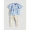 LCW baby Mavi Çiçekli Kız Bebek Bluz ve Tayt