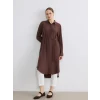 LCWAIKIKI Classic Kahverengi Dokulu Oversize Kadın Gömlek Tunik