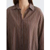 LCW Vision Kahverengi Çizgili Oversize Kadın Gömlek