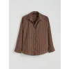 LCW Vision Kahverengi Çizgili Oversize Kadın Gömlek