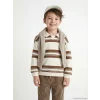 LCW Kids Bej Polo Yaka Çizgili Erkek Çocuk Kalın Sweatshirt