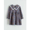 LCW Kids Lacivert Bebe Yaka Çiçek Desenli Kız Çocuk Elbise