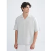 XSIDE Gri Rahat Kalıp Resort Yaka Kısa Kollu Müslin Erkek Gömlek