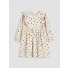LCW Kids Ekru Bisiklet Yaka Çiçekli Kız Çocuk Elbise