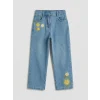 LCW baby İndigo Nakışlı Kız Çocuk Jean Pantolon