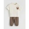 LCW baby Ekru Yengeç Baskılı Erkek Bebek Tişört ve Eşofman Altı