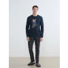 LC WAIKIKI Lacivert Bisiklet Yaka Ayı Teddy Baskılı Erkek Pijama Takım