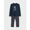 LC WAIKIKI Lacivert Bisiklet Yaka Ayı Teddy Baskılı Erkek Pijama Takım