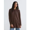 LCW Modest Kahverengi Büzgülü Oversize Kadın Gömlek Tunik