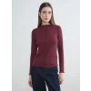 LCW Modest Bordo Fırfırlı Dik Yaka Kadın Body