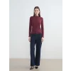 LCW Modest Bordo Fırfırlı Dik Yaka Kadın Body